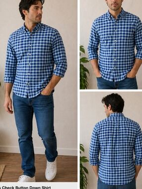 GAP Blue & Green Gingham Button-Down Shirt